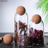 high borosilicate transparent glass coffee bean storage jar with wooden ball lid sealed tea cans kitchen seasoning storage jars