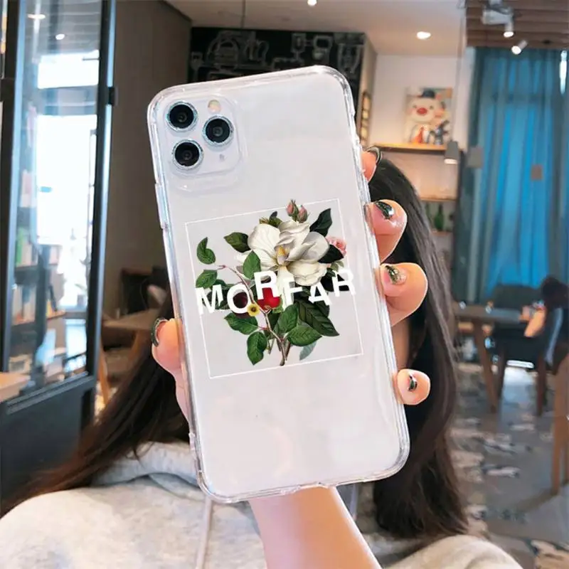 

Flower text art Phone Case Transparent for iPhone 6 7 8 11 12 s mini pro X XS XR MAX Plus cover funda shell