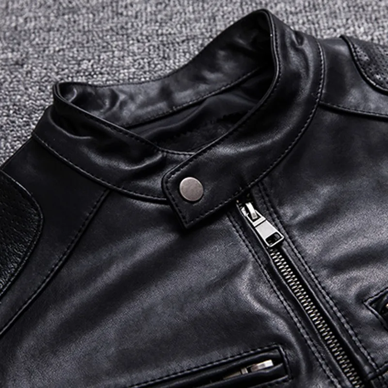 

Biker Spring Genuine Mens Leather Jacket Autumn Stand Collar Windproof Natural Sheepskin Coat Stand Collar Motor Outwear Jackets