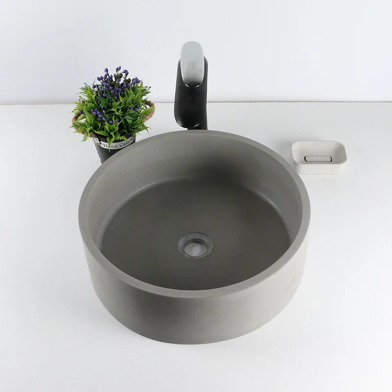 Круглая раковина из цемента ручной работы умывальник креативный в ванной