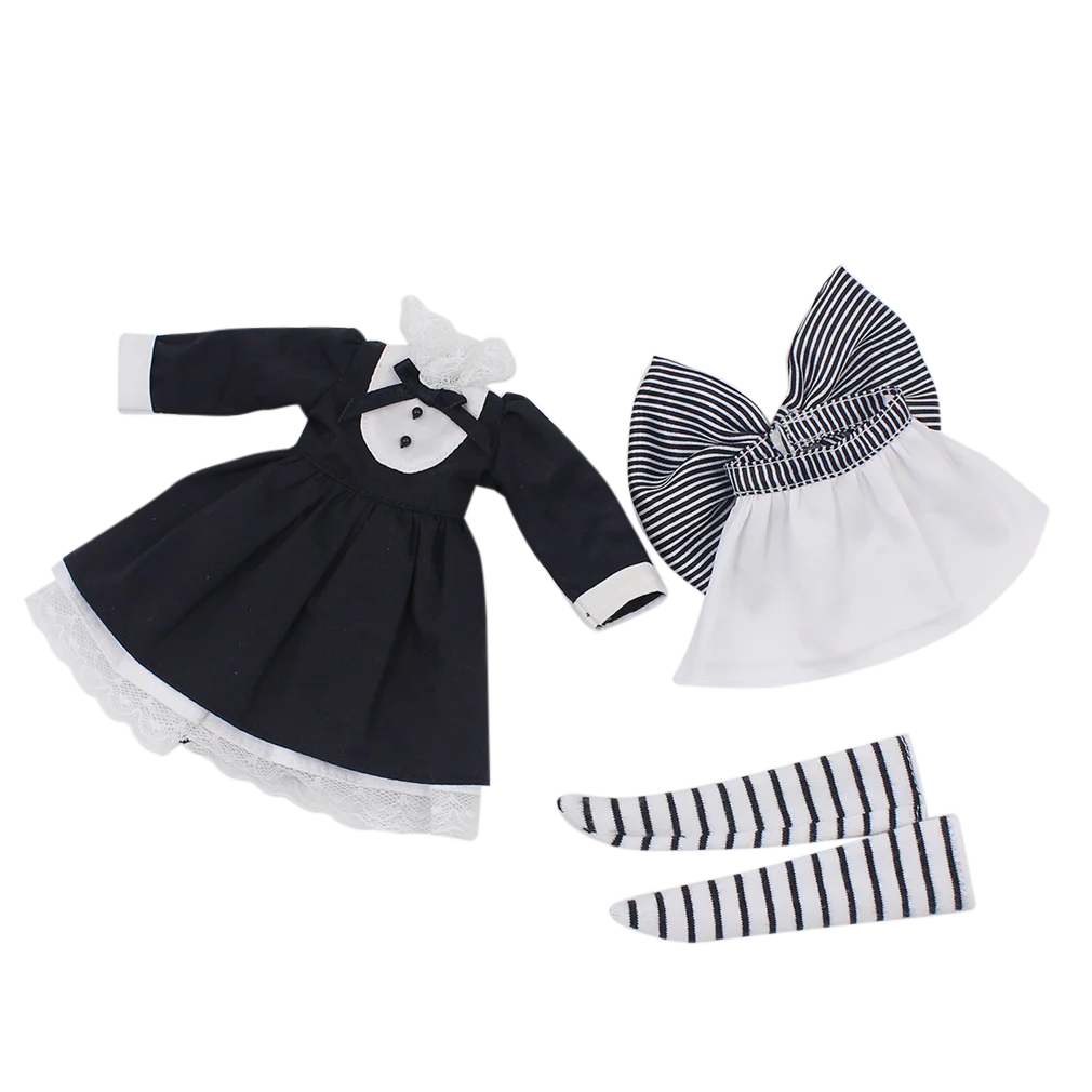DBS blyth кукла ледяной licca костюм для официанток черное платье с леггинсами фартук