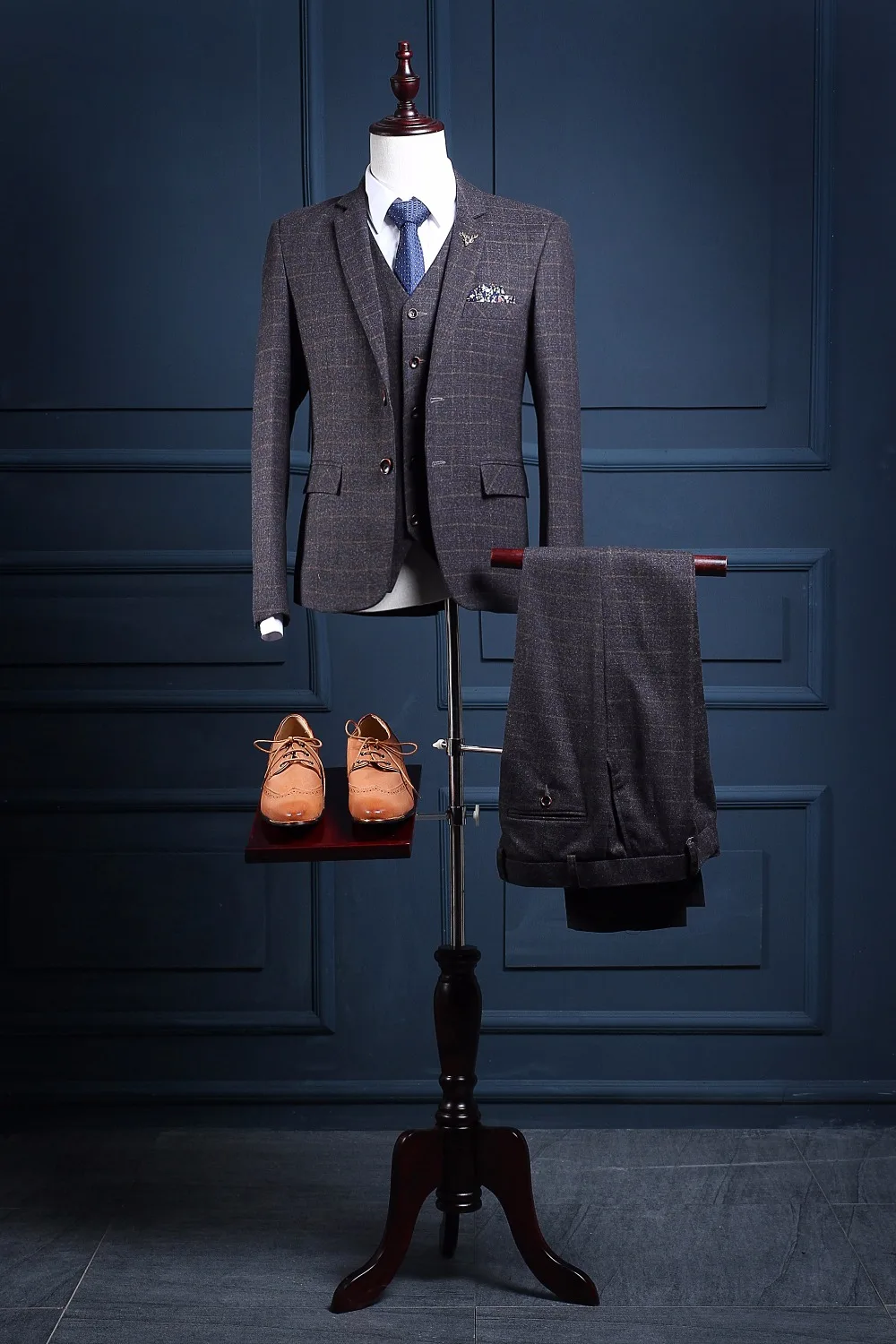 

Latest Coat Pant Designs Grey Pattern Tweed Man Suit Slim Fit Skinny Formal Tuxedo Custom Suits 3 Piece Blazer Terno Masculino