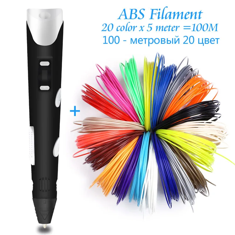 ABS 100M 20 Color Оригинальная модель 3D ручка путем самостоятельного выбора между 3 D печать ручки для рисования с 100/200 метровое abs-волокно креативная игрушка; подарок для детей дизайном по оптовой цене - Цвет: ABS 100M 20 Color