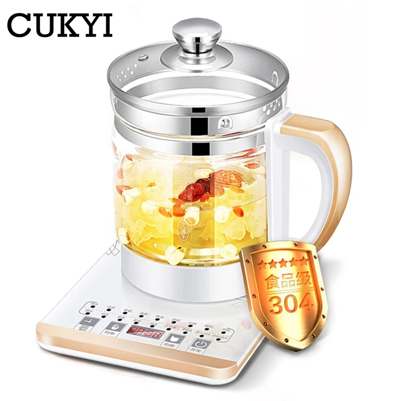 Многофункциональный Электрический котел для приготовления пищи CUKYI, 110 В/220 В, полностью автоматический Чайник из утолщенного стекла - Цвет: White