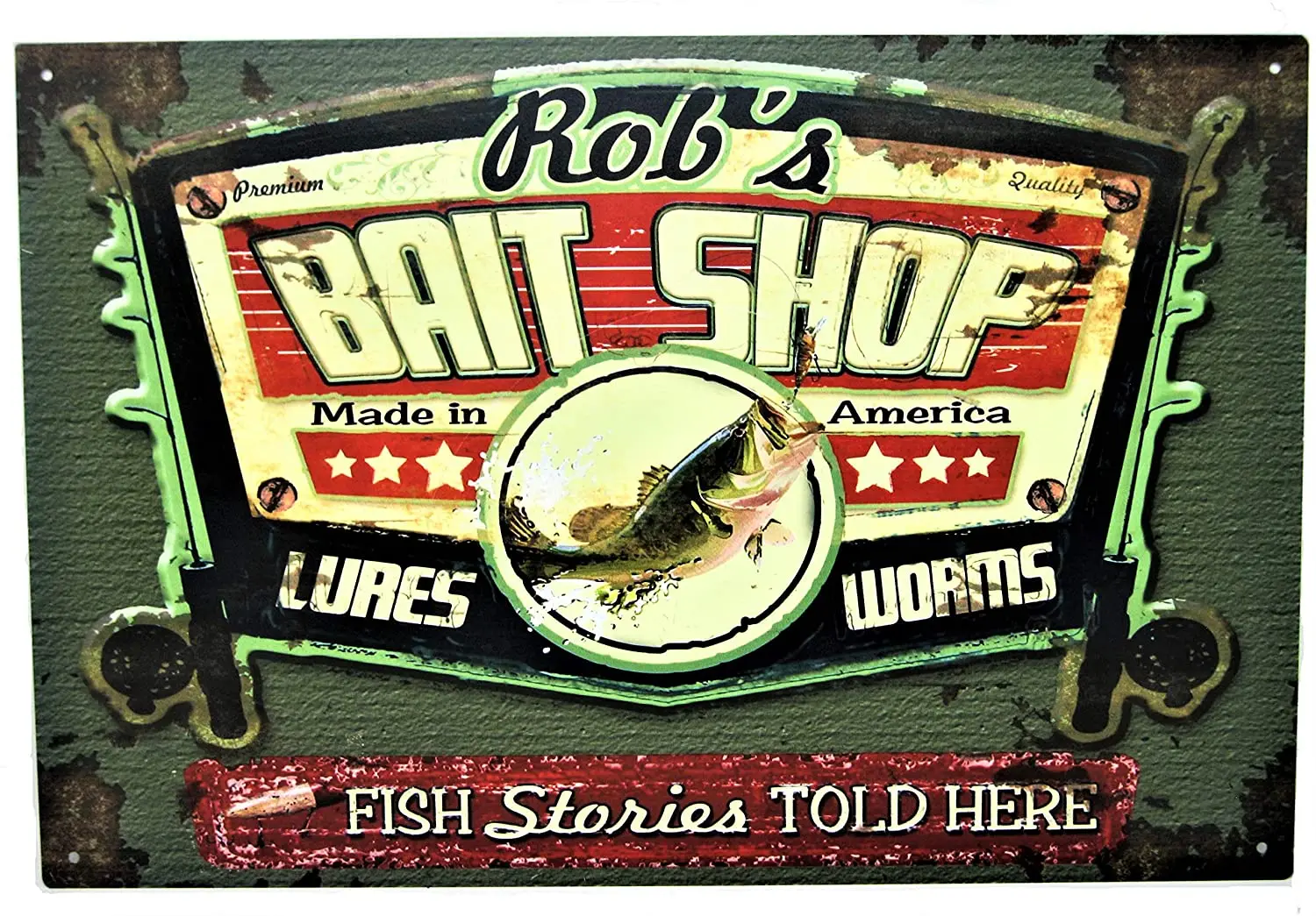 | Винтажный жестяной знак магазина приманок Персонализированный для ваших