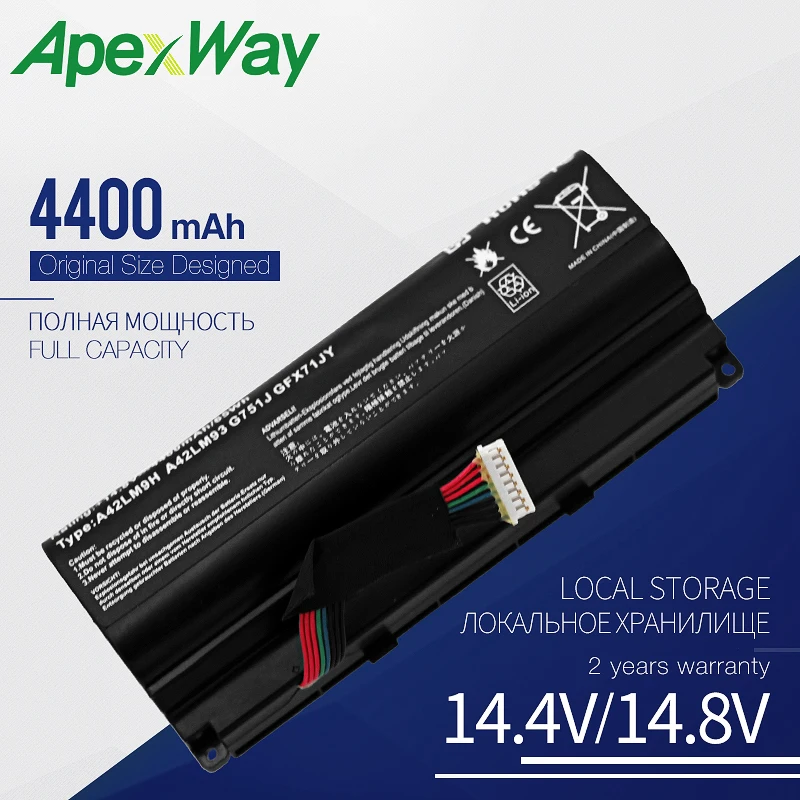 Аккумулятор Apexway A42LM93 A42LM9H A42N1403 для Asus G751 серии G751J G751JM G751JT G751JY GFX71 GFX71J GFX71JM