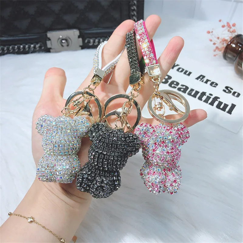 

Fashion Korea Cute Creative Charm Gloomy Bear Small Key Chain Car Key Chain Pendant Cartoon Buckle Bling Bling Crystal Diamond