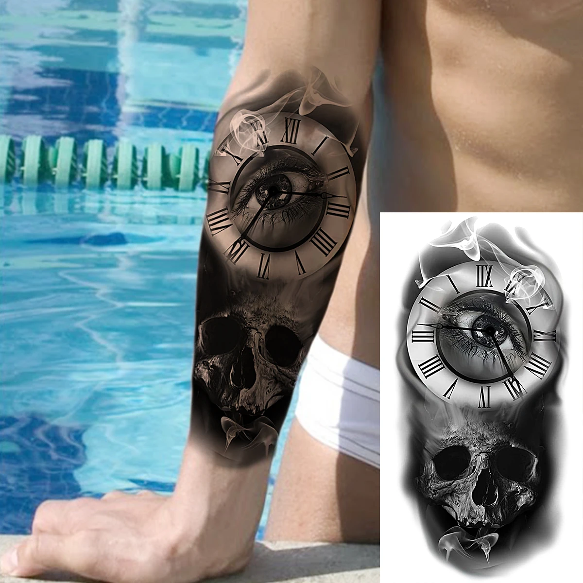 Временные татуировки с черным черепом головой компасом и глазами для мужчин