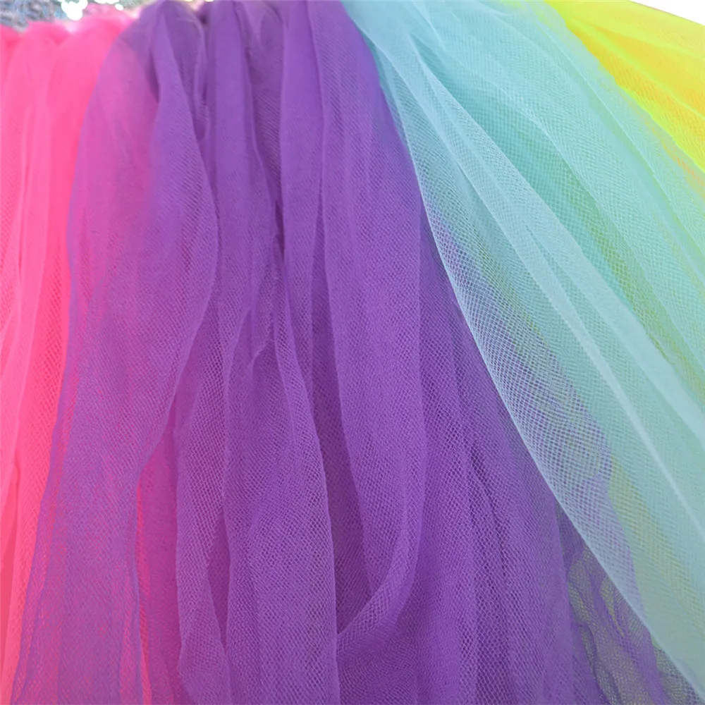 Rainbow Sequins Tutu Dress for Kids Fashion Backless Sleeveless Tulle Girls Clothes Colorful Children Girl Party 2-8 | Детская одежда и