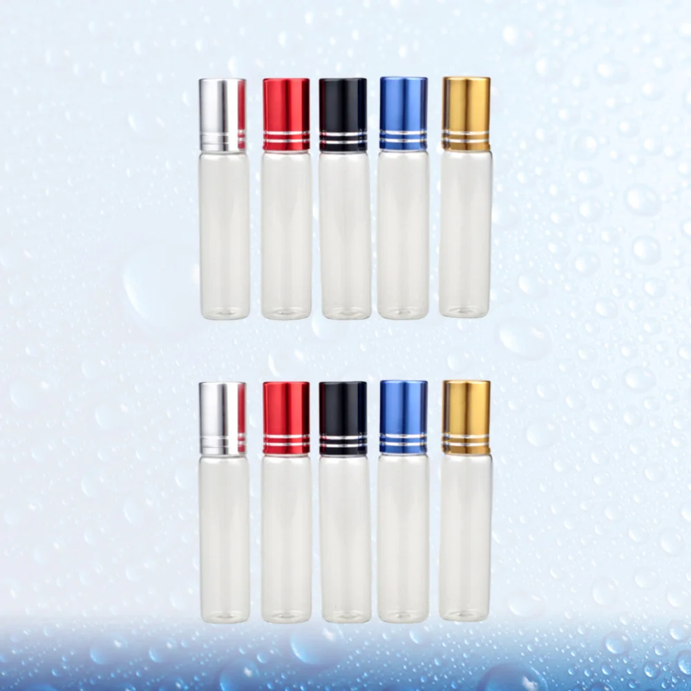 

10Pcs 10ml Transparent Roller Bottles Essential Oil Subpackaging Bottle Rolling Bottles (Golden, Silver, Black, Blue,