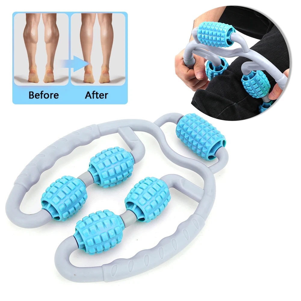 

360° Massager Leg Muscle Relaxation Roller Ring Clamp Leg Massage Stick Yoga Body Shaping 4 Wheels Fitness Device for Sports