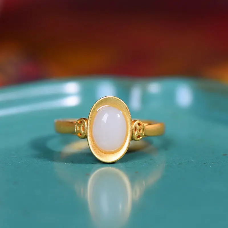 

Jade Ring Women's Retro Ring Small Ingot Index Finger Ring Chinese Royal Court Style Classical Amass Fortunes Sterling Silver St