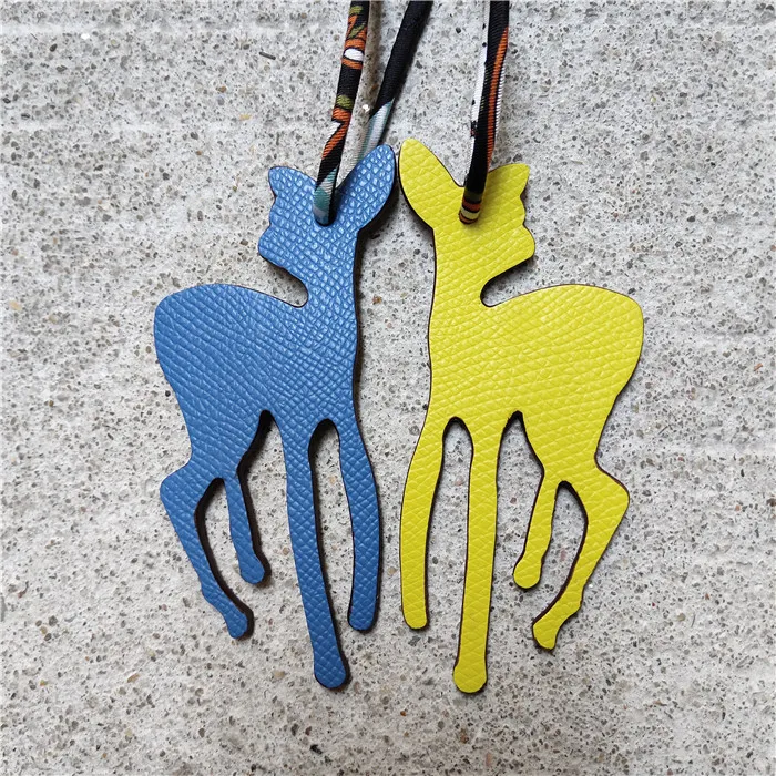 

New Fawn Double-sided Color Genuine Leather Cowhide Pendant Handbag Accessories Small Silk Rope Ornament of Female Bag