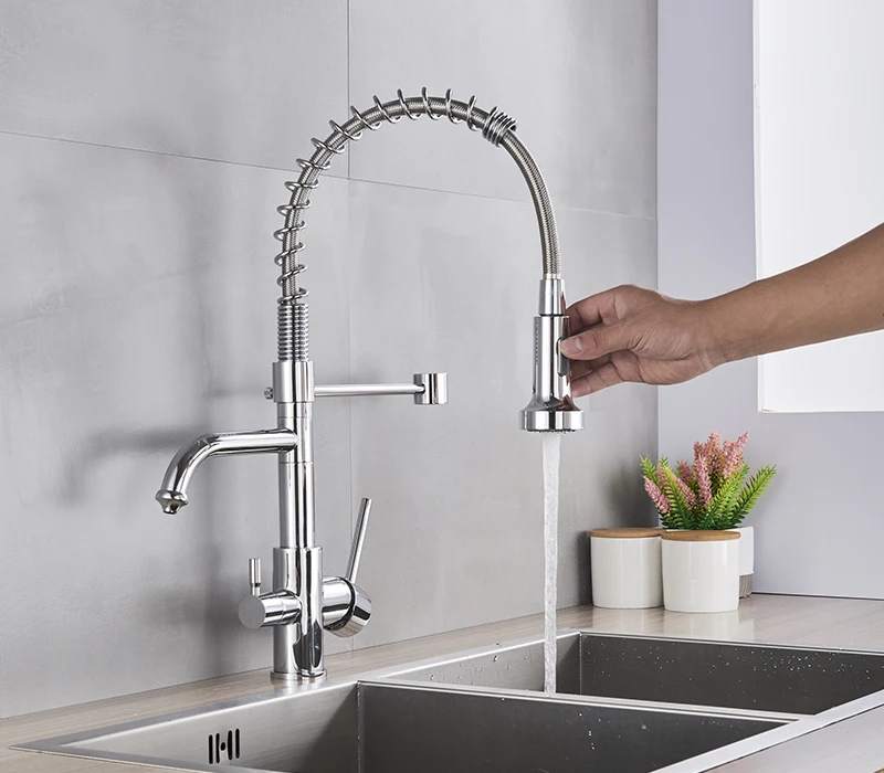 Хромированные краны с водяным фильтром, смесители для кухни, двойная ручка, смеситель на бортике, кран с поворотом на 360 градусов, функция очистки воды, кран