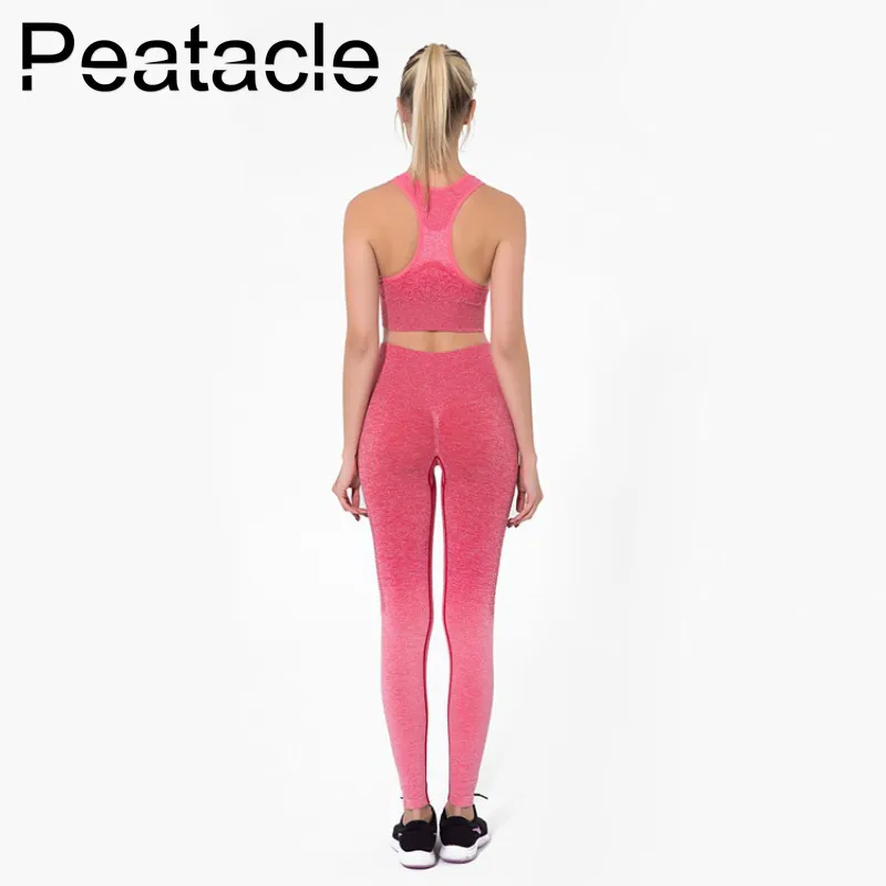 Peatacle, комплект из 2 предметов, бесшовный фитнес-костюм для женщин, комплект для йоги, бюстгальтер, леггинсы, одежда для бега, одежда для тренировок, тренажерного зала, Ensemble Sport Femme
