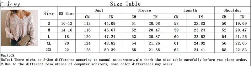 

Chiclily Multicolor Knitted Sweater Solid Color Casual V-neck Top Winter Clothes Women Long Sleeve Print Oversized Pullover
