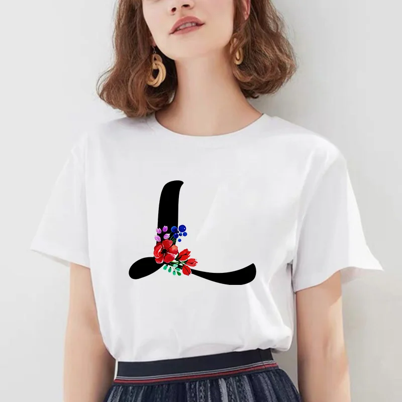 

2021 Custom Name Letter Combination Women's High Quality Printing T-shirt Font G H I J K L Short Sleeve Clothes Female Tee Top