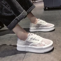 large size 40 thick soled small white shoes spring and summer new fashion wild mesh breathable lace up casual womens shoes