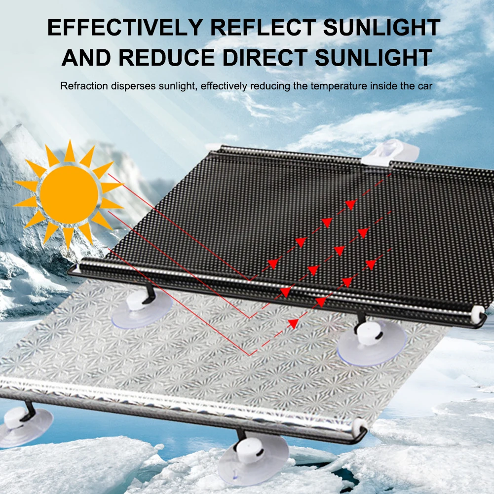 

Retractable Windshiled Sunshade Curtain Adjustable Sun Visor Protector Block Heat and 99% UV Rays Sun Shade with Suction Cup