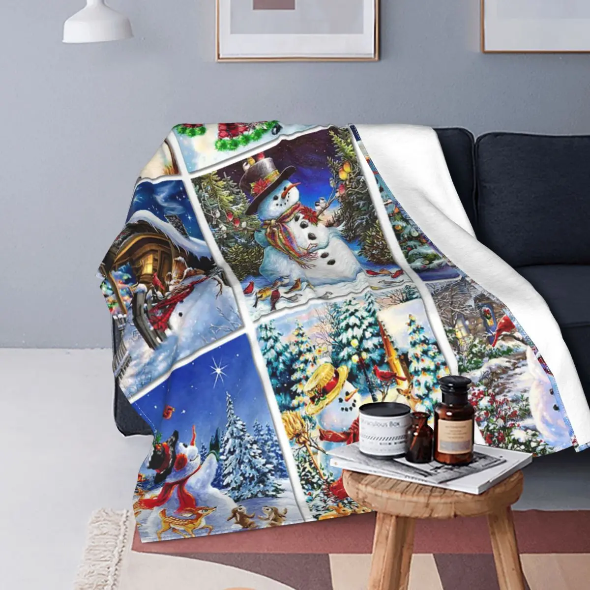 

Merry Christmas Blankets Flannel Decoration Snowman New Year Multi-function Warm Throw Blankets for Home Car Bedding Throws