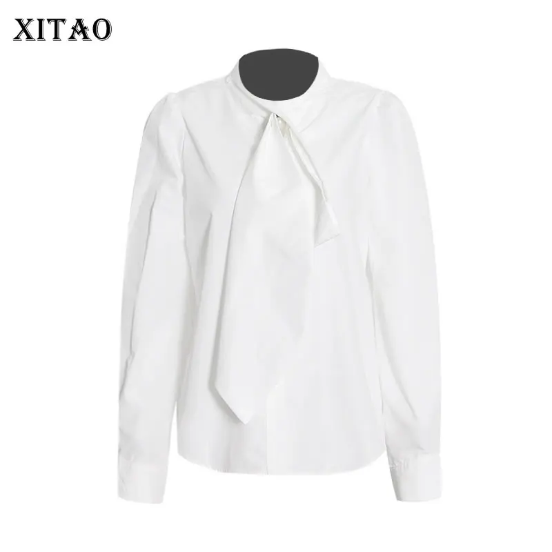 

Женская Однотонная рубашка на одной пуговице XITAO, Новое поступление осени 2021, свободная Повседневная рубашка с круглым вырезом и длинными р...