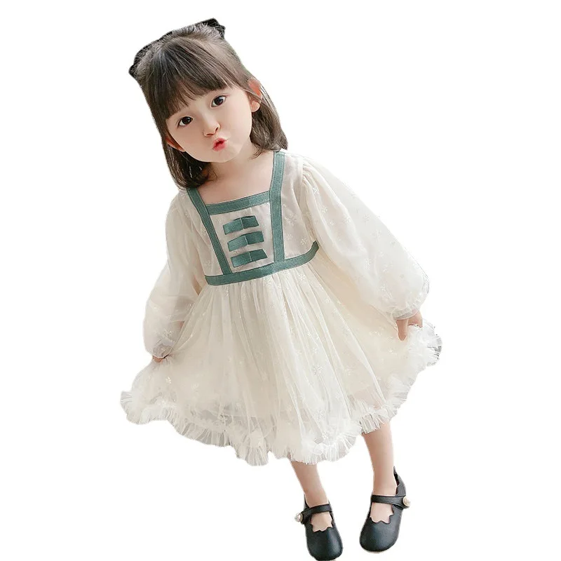 

Autumn Kids Dresses for Girls Spring Cute Little Girl Long Sleeve Princess Dress Lace Collar Jacquard Weave Toddler Kids Costume