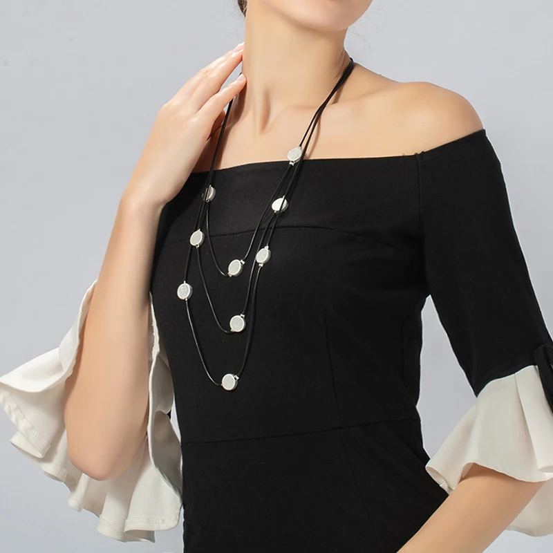 Женское винтажное ожерелье Amorcome многослойное длинное из искусственной кожи