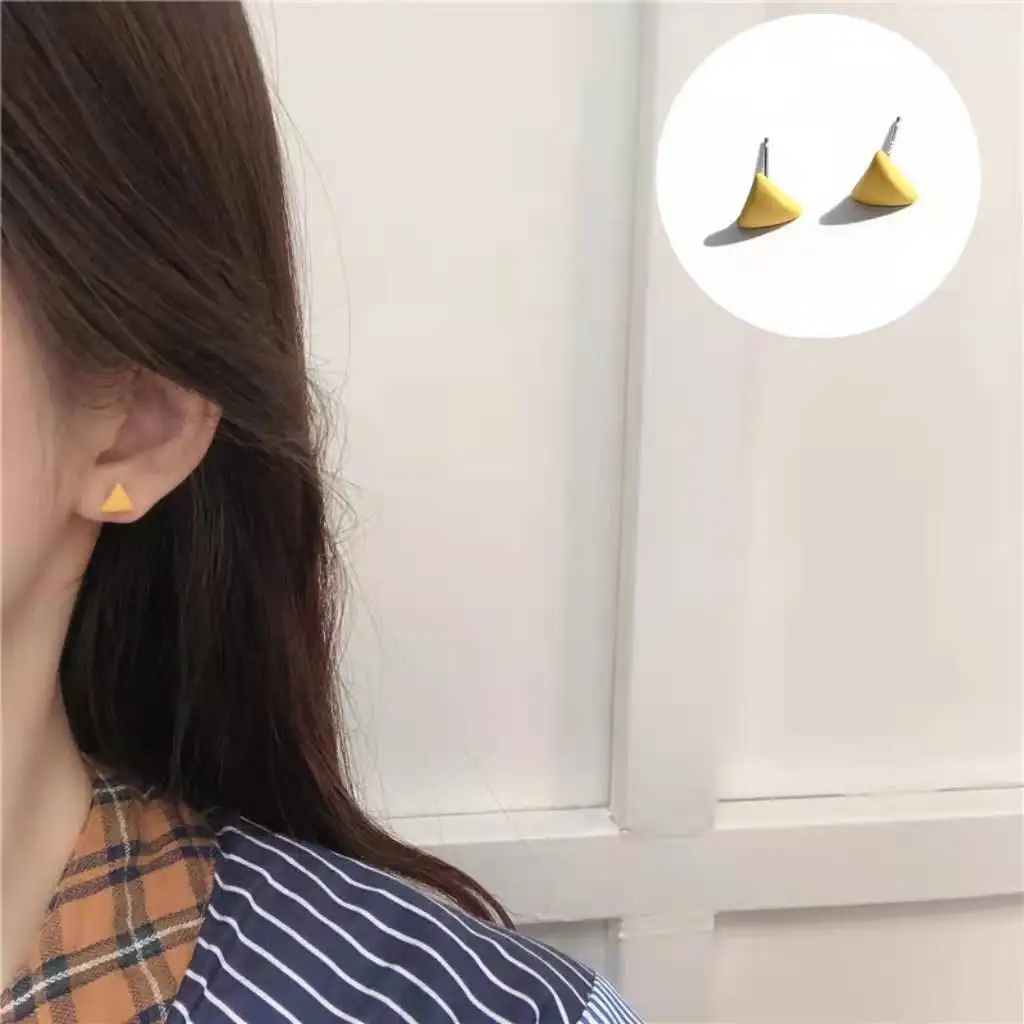 

925 sterling silver small fresh earrings candy color yellow green geometric triangle ladies jewelry student friendship gift