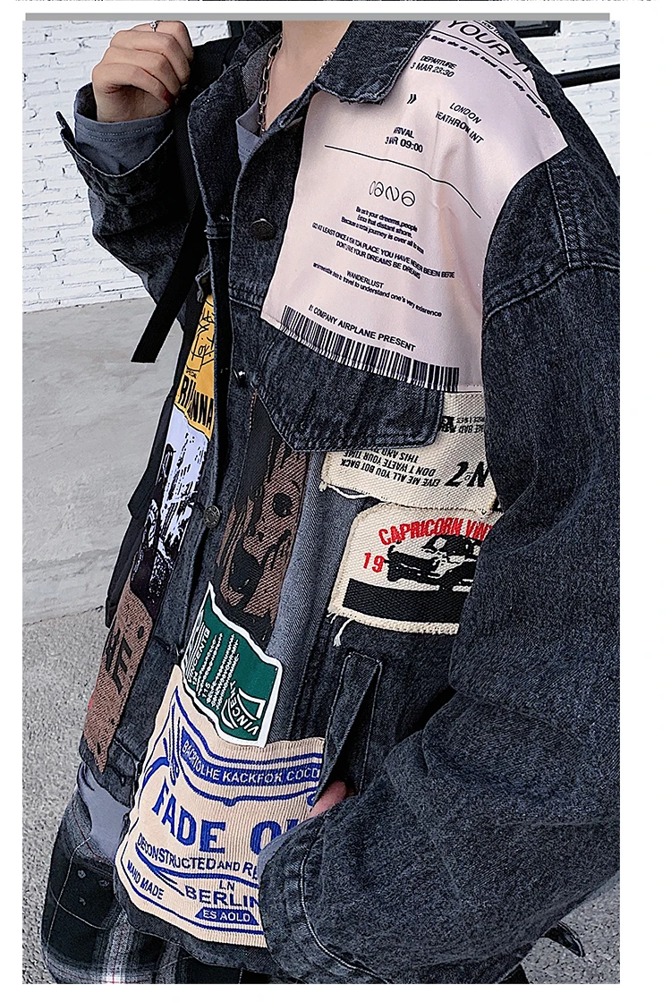 2021 джинсовая куртка Модные свободные уличные в стиле хип-хоп с бесплатной