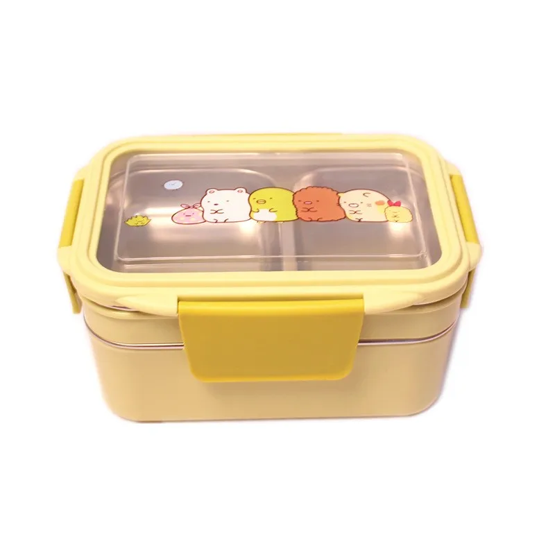 

Cartoon Lunch Box Stainless Steel Double Layer Food Container Portable for Kids Kids Picnic School Bento Box