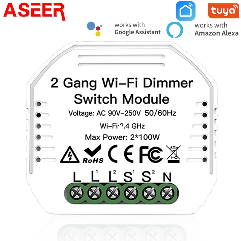 ASEER 2 Gang DIY WiFi Smart Way светильник LED диммер модуль переключатель Life/Tuya приложение