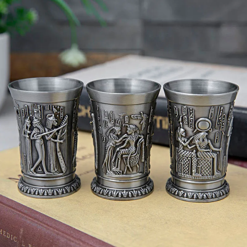 Europe Egyptian pattern wine glasses zinc alloy metal Egyptian totem wine glasses Home decoration cup JB001 images - 6