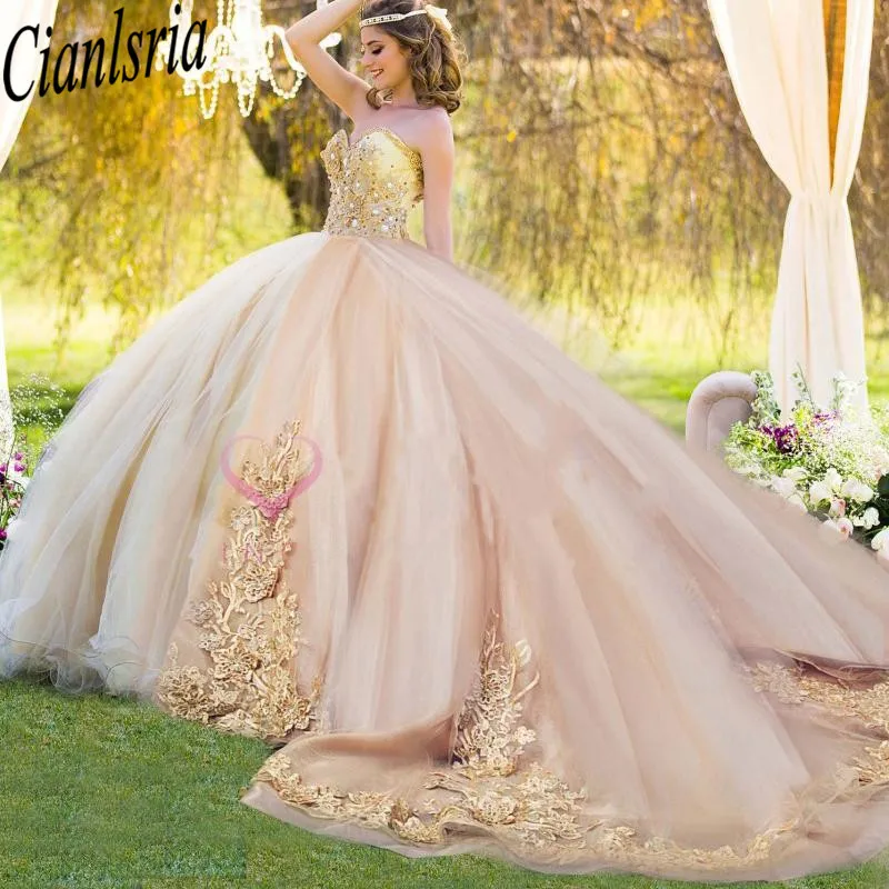 

Elegant Quinceanera Dresses Long Train Sweetheart Applique Beaded Sweet 16 Dress Puffy Skirt vestidos de 15 años