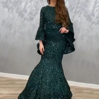 evening dresses 2020 mermaid for women dubai sexy sequined formal party long sleeve night prom gowns plus size