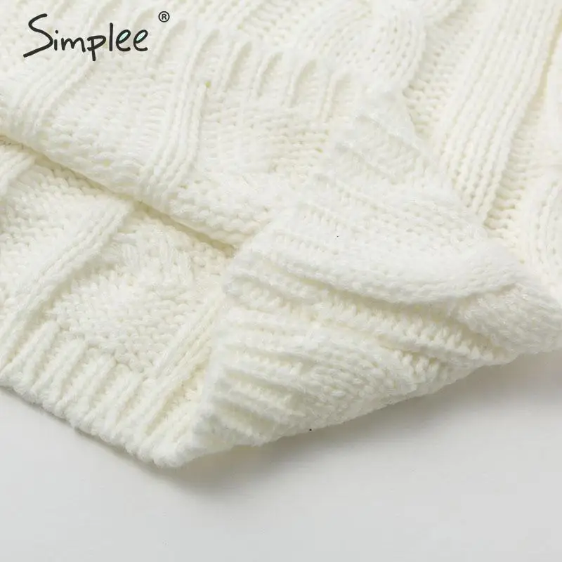 Simplee Turtleneck knitted sweater women long sleeve pullover Elegant white solid casual 2019 Winter female warm | Женская одежда
