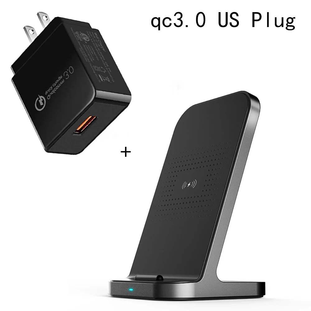 Black US QC3.0 Ascromy беспроводной держатель телефона Подставка зарядное устройство 10 Вт для samsung Galaxy S10 S9 S8 Plus s10E S10+ S7 S6 Edge Plus cargador inalambrico - Тип штекера: Black US QC3.0