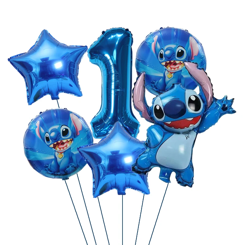 Набор голубых воздушных шаров из мультфильма Лило и Ститч с цифрами | Дом сад
