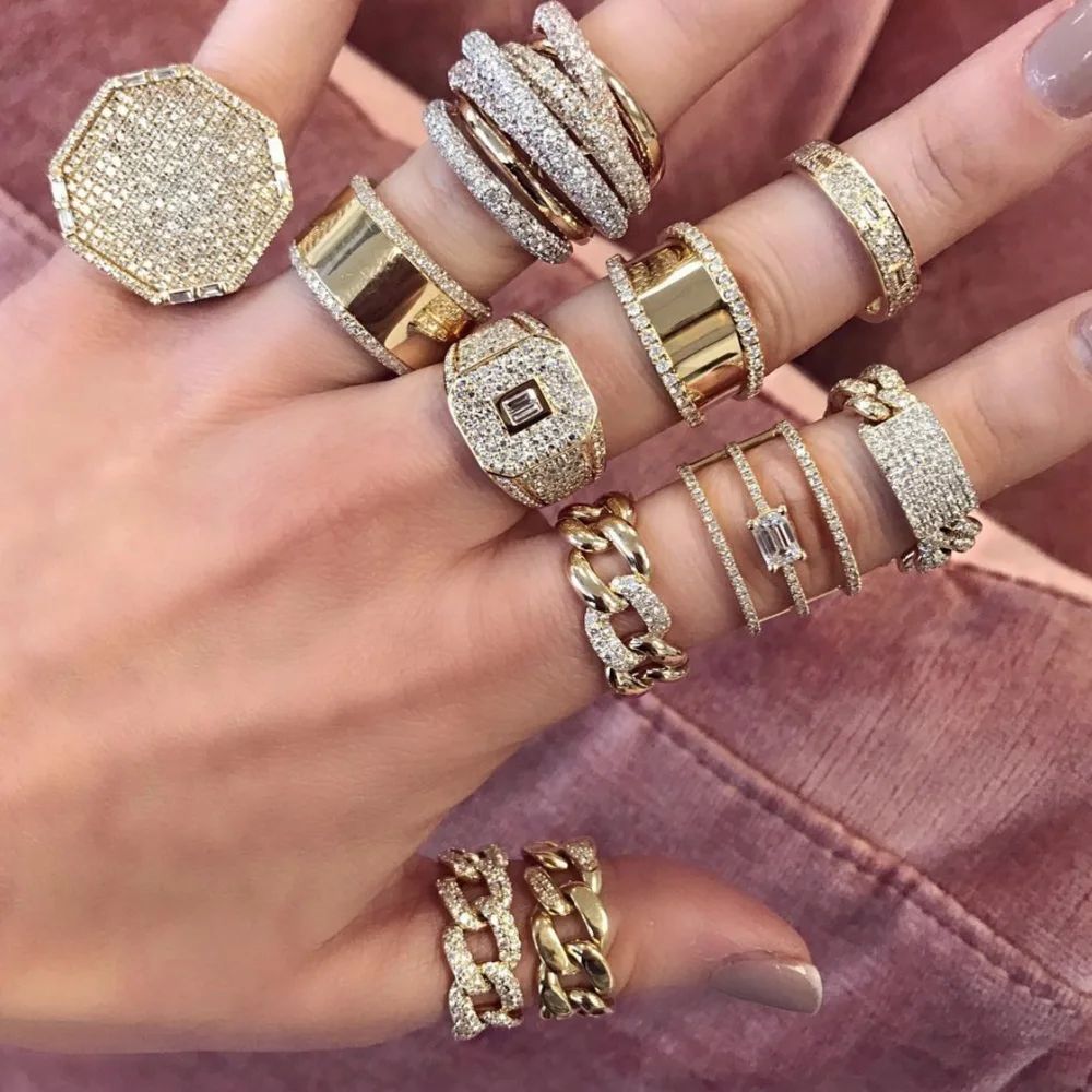 Для женщин хип-хоп обручальное кольцо трендовые кольца на палец iced out bling cz проложили Майями кубинское звено цепи кольцо ювелирные изделия