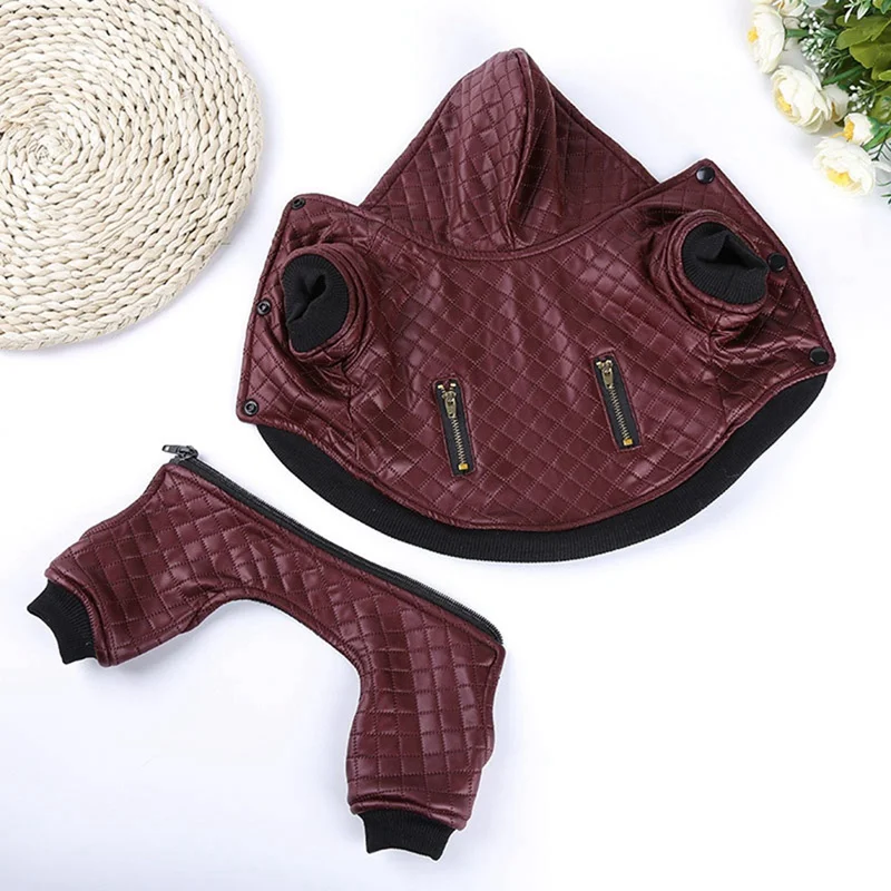 

Pet Dog Leather Clothes Winter Coat Clothes For Small Dogs Warm Hoodies Dogs Coats Detachable Two-Piece Set Jacket Pet Clothing
