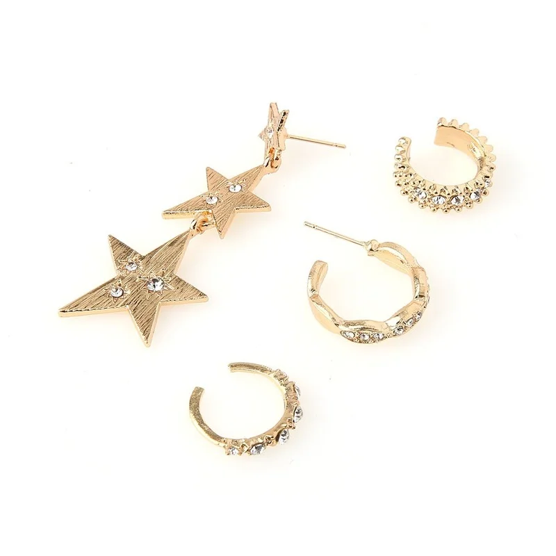 

ins jewelry creative exaggerated long star full diamond C-shaped earrings female European and American style earrings