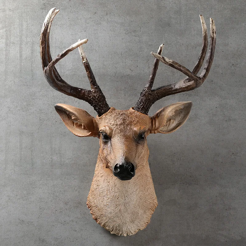 

[Crafts] American realistic deer head wall hanging 3D animal head resin pendant statue home decoration TV room background wall