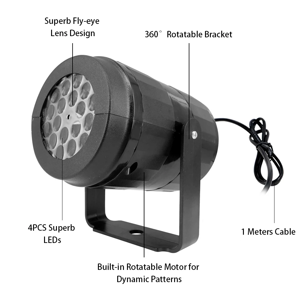 Светодиодный проектор с 12 узорами новогодний лазерный со снежинками