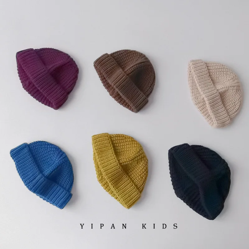 

Baby Woolen Hat for Autumn and Winter New Korean Solid Color Knitted Melon Leather Hood Children's Boys and Girl Casual Hat