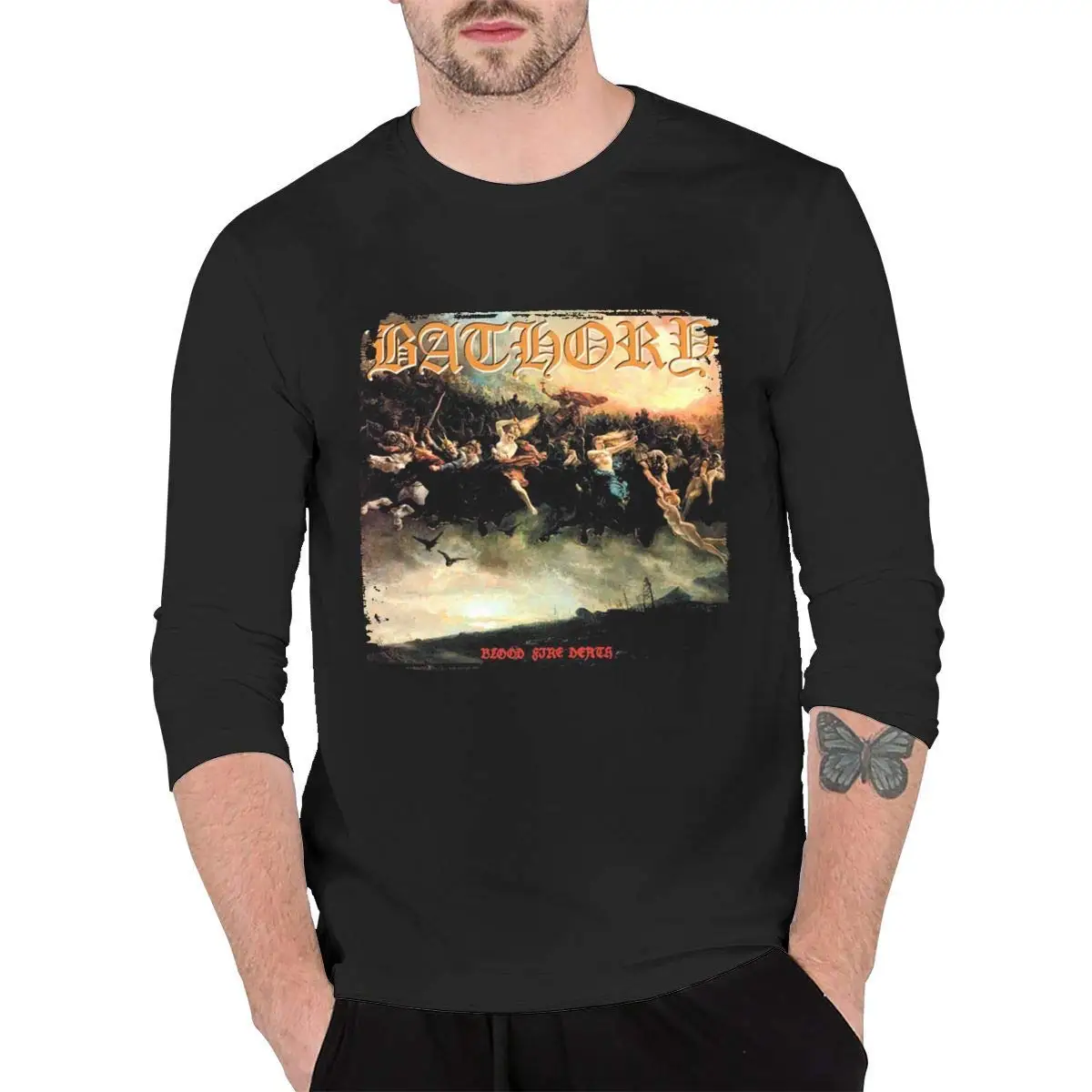 TSDFC Мужская Уличная футболка с длинным рукавом Bathory Blood Fire Death Ультра хлопковая