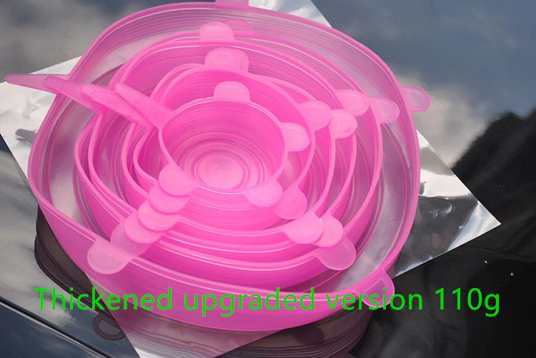pink2 6 шт многоразовая силиконовая крышка для еды, Эластичные крышки, универсальная пищевая обертка, миска, крышка для горшка, силиконовая крышка для сохранения свежести пищи, растягивающиеся крышки - Цвет: pink2