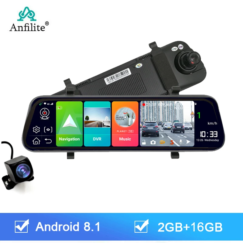 Автомобильный умный зеркальный видеорегистратор Anfilite 10 дюймов 4G ADAS Wi Fi камера