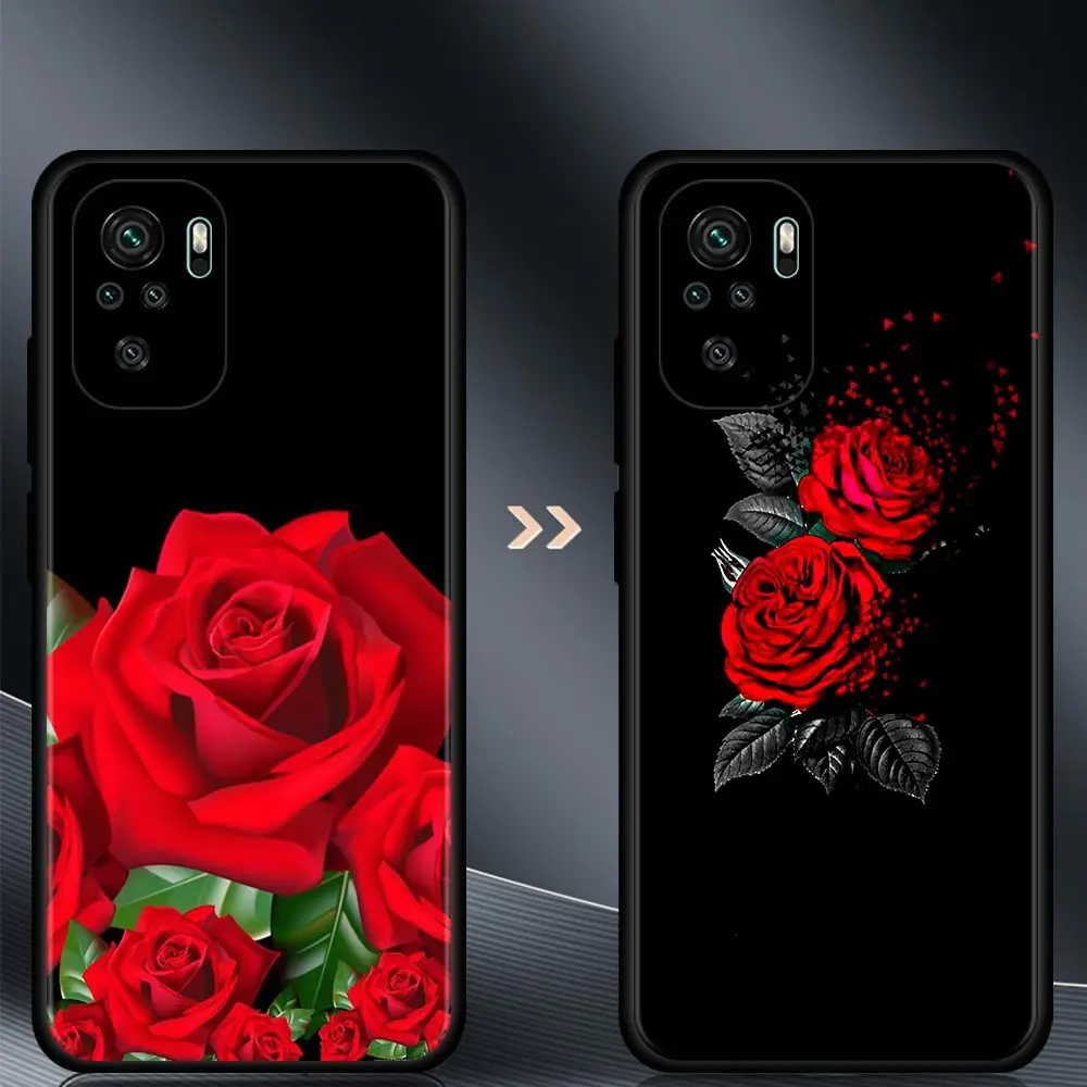 Case for Redmi Note 10 Pro Max 9 8 8T 7 Cover For Redmi K40 Pro Plus 9 Power 9A 9C 9T 8A Funda Bright Red Rose Flowers