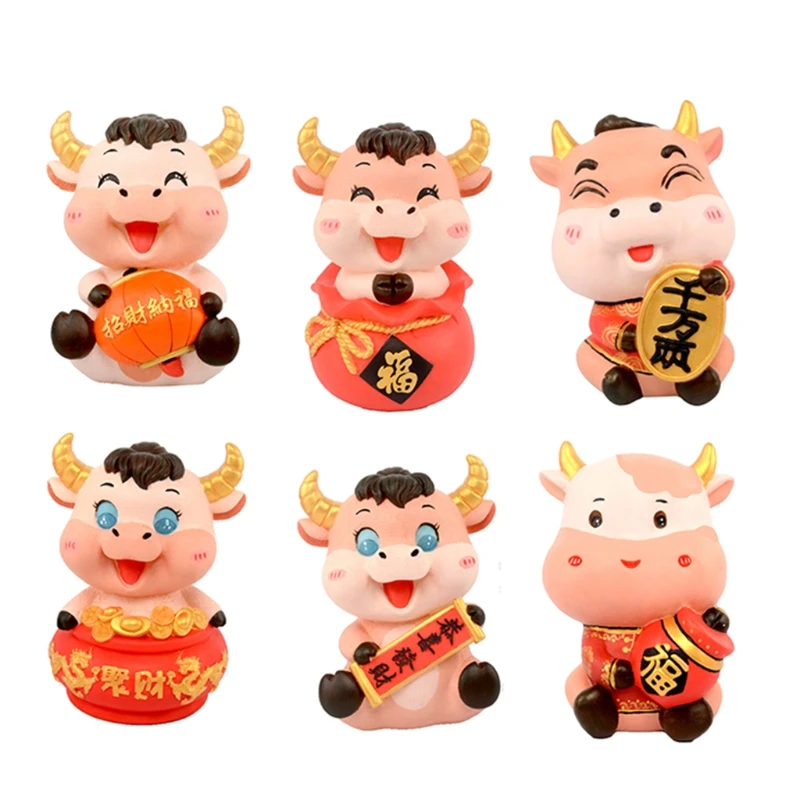 Cow Figurines Year Of Ox Statue DIY Coloring Piggy Bank Ornament XXFE