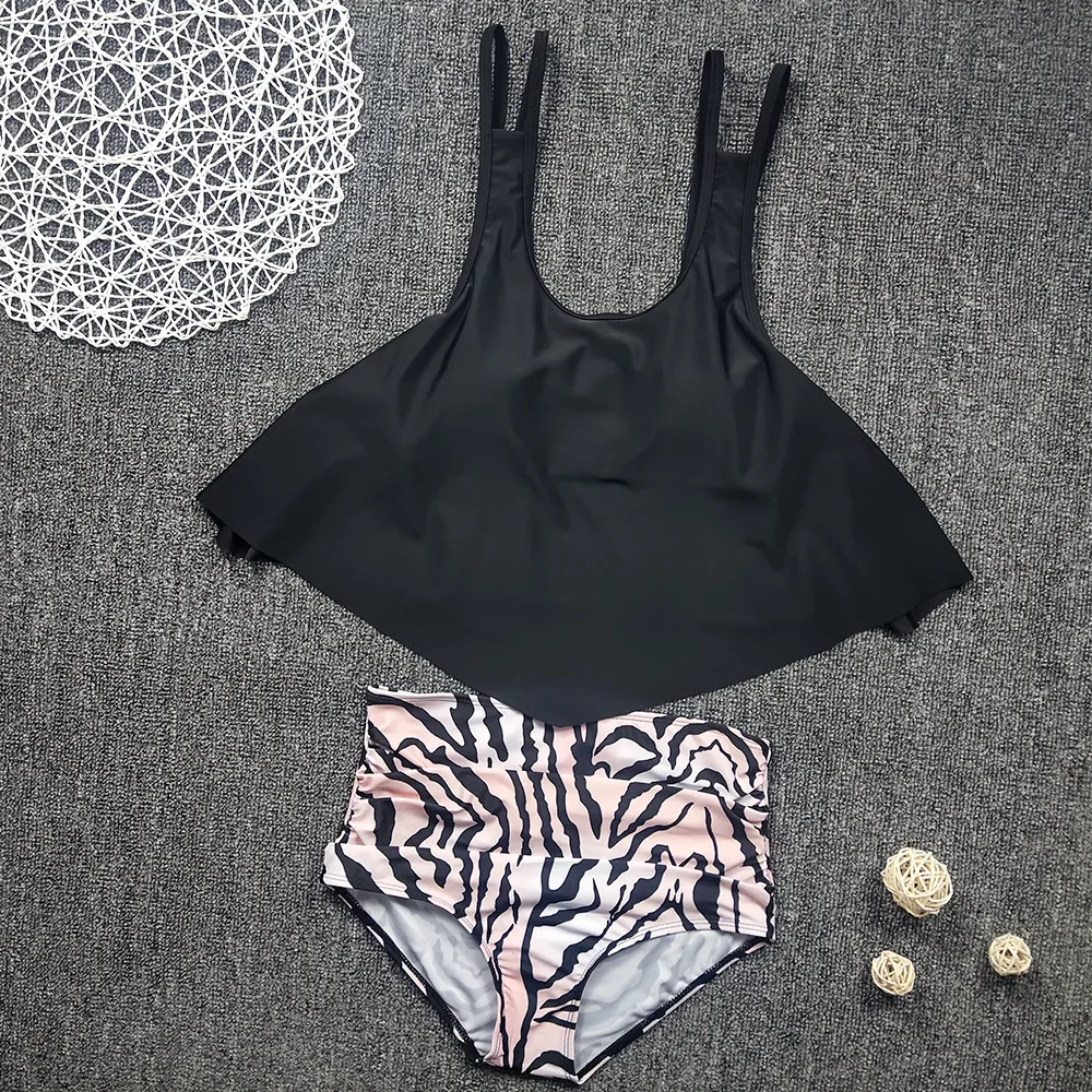 2020 plus size swimming suit for women high waisted bikini swimsuit leopard ruffle top two piece swimwear women's bathing | Женская