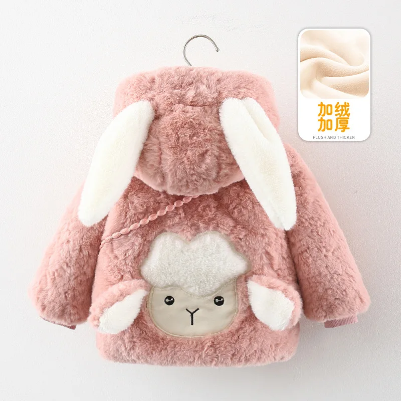 

Autumn Winter Baby Kids Baby Girls Clothes Rabbit Bunny Ear Hooded Coat Thickened Warm Jacket Cloak Snowsuits Children Outwear